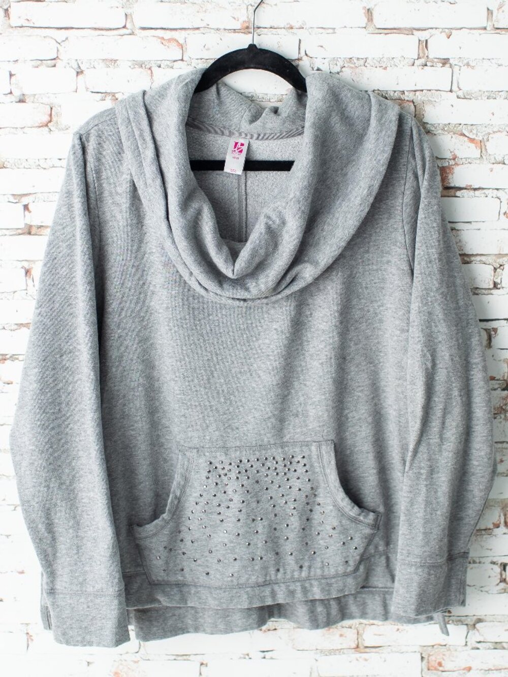 L5 Active Women's 18/20 Gray Hoodie Sweatshirt Studded Kangaroo Pocket Plus